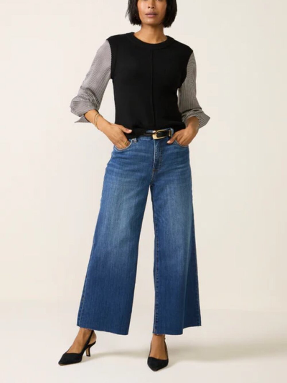 Kut From The Kloth Meg High Rise Fab Ab Wide Leg Raw Hem Ankle Crop size 12 - Picture 3 of 13